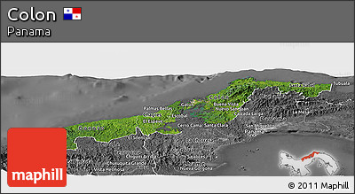 Satellite Panoramic Map of Colon, desaturated