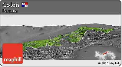 Satellite Panoramic Map of Colon, desaturated