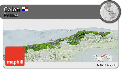 Satellite Panoramic Map of Colon, lighten