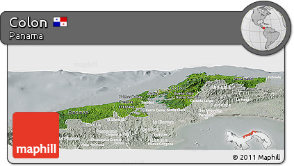 Satellite Panoramic Map of Colon, lighten, semi-desaturated