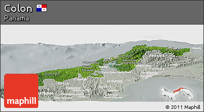 Satellite Panoramic Map of Colon, lighten, semi-desaturated