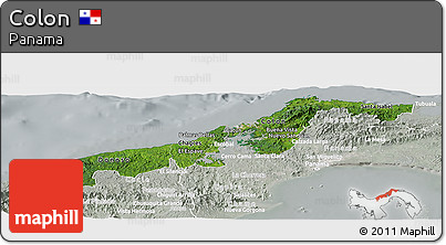 Satellite Panoramic Map of Colon, lighten, semi-desaturated