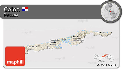 Shaded Relief Panoramic Map of Colon, cropped outside