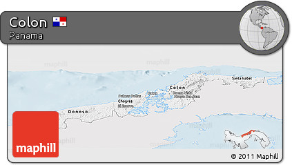 Silver Style Panoramic Map of Colon, single color outside