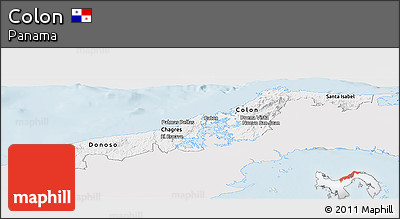Silver Style Panoramic Map of Colon, single color outside