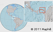 Gray Location Map of Comarca de San Blas, within the entire country, hill shading