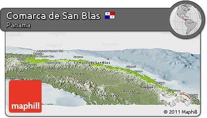 Physical Panoramic Map of Comarca De San Blas, semi-desaturated