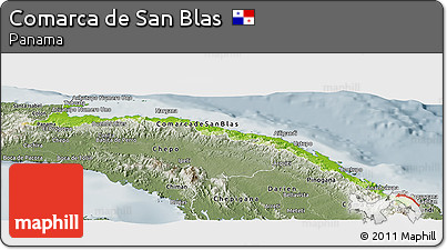 Physical Panoramic Map of Comarca De San Blas, semi-desaturated