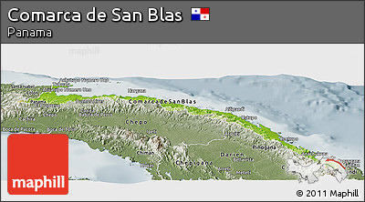 Physical Panoramic Map of Comarca De San Blas, semi-desaturated