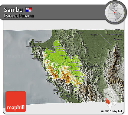 Physical 3D Map of Sambu, darken, semi-desaturated