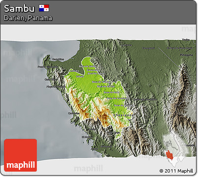 Physical 3D Map of Sambu, darken, semi-desaturated