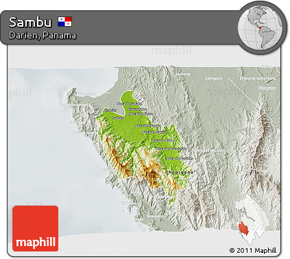 Physical 3D Map of Sambu, lighten, semi-desaturated
