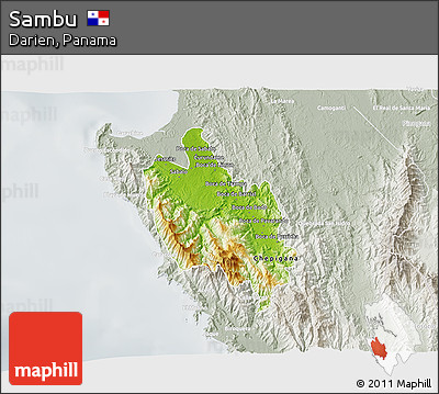 Physical 3D Map of Sambu, lighten, semi-desaturated