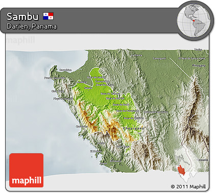 Physical 3D Map of Sambu, semi-desaturated
