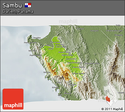 Physical 3D Map of Sambu, semi-desaturated