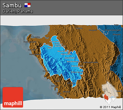 Political 3D Map of Sambu, darken