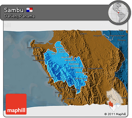 Political 3D Map of Sambu, darken