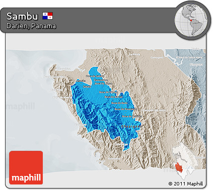 Political 3D Map of Sambu, lighten, semi-desaturated