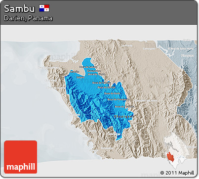Political 3D Map of Sambu, lighten, semi-desaturated