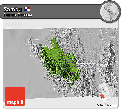Satellite 3D Map of Sambu, lighten, desaturated