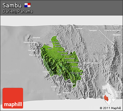 Satellite 3D Map of Sambu, lighten, desaturated