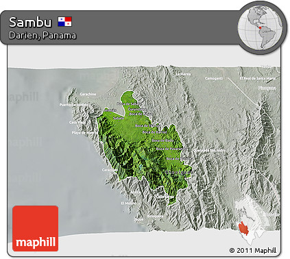 Satellite 3D Map of Sambu, lighten, semi-desaturated