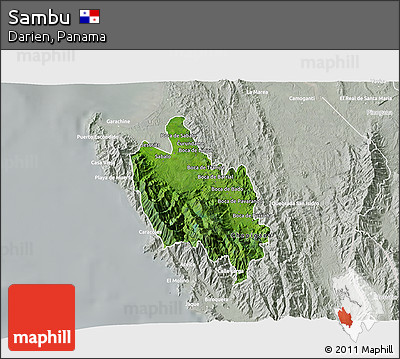 Satellite 3D Map of Sambu, lighten, semi-desaturated