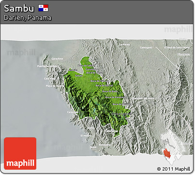 Satellite 3D Map of Sambu, lighten, semi-desaturated