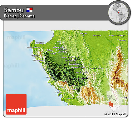 Satellite 3D Map of Sambu, physical outside