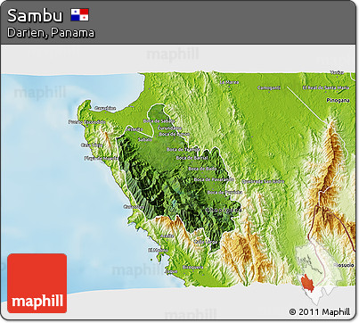 Satellite 3D Map of Sambu, physical outside