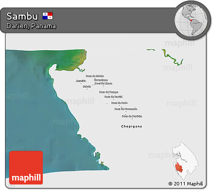 Satellite 3D Map of Sambu, single color outside
