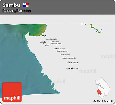 Satellite 3D Map of Sambu, single color outside
