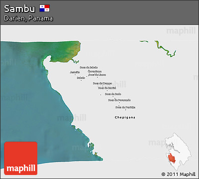 Satellite 3D Map of Sambu, single color outside