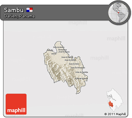 Shaded Relief 3D Map of Sambu, cropped outside