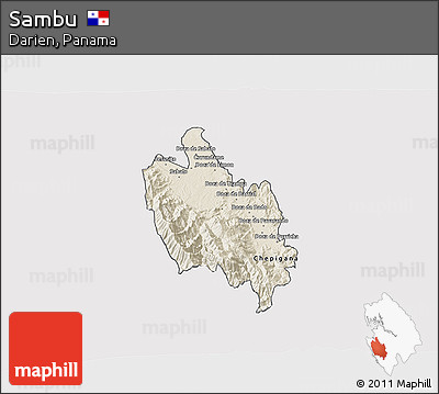 Shaded Relief 3D Map of Sambu, cropped outside
