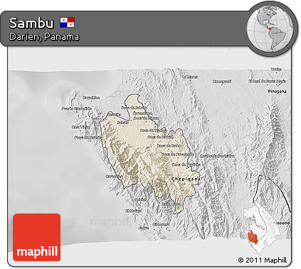 Shaded Relief 3D Map of Sambu, desaturated