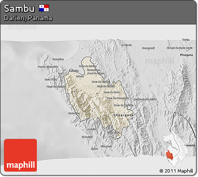 Shaded Relief 3D Map of Sambu, desaturated