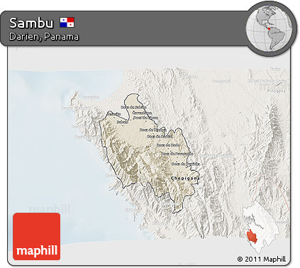 Shaded Relief 3D Map of Sambu, lighten