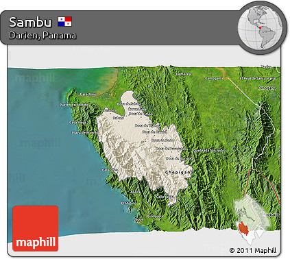 Shaded Relief 3D Map of Sambu, satellite outside