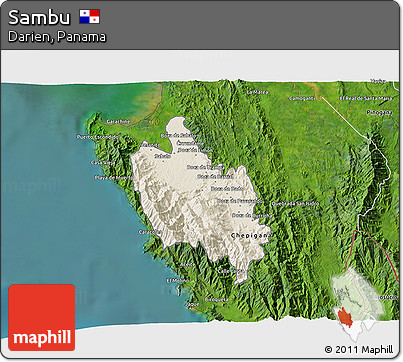 Shaded Relief 3D Map of Sambu, satellite outside