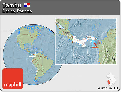Savanna Style Location Map of Sambu, highlighted country, highlighted parent region, within the entire country, hill shading