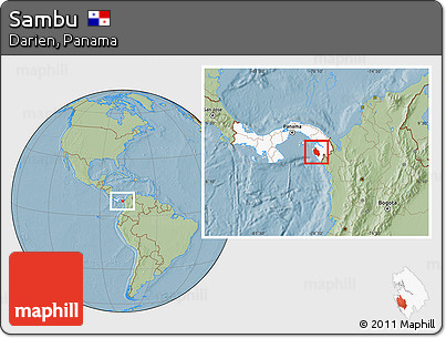 Savanna Style Location Map of Sambu, highlighted country, hill shading