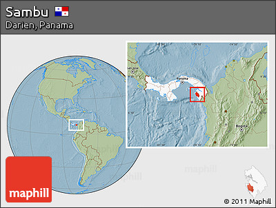 Savanna Style Location Map of Sambu, highlighted country, hill shading