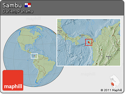 Savanna Style Location Map of Sambu, hill shading
