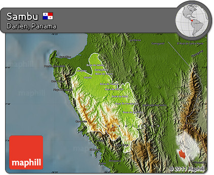Physical Map of Sambu, darken