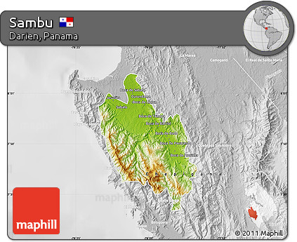 Physical Map of Sambu, lighten, desaturated