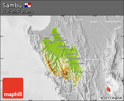 Physical Map of Sambu, lighten, desaturated