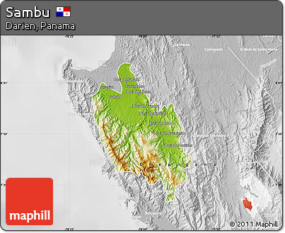 Physical Map of Sambu, lighten, desaturated