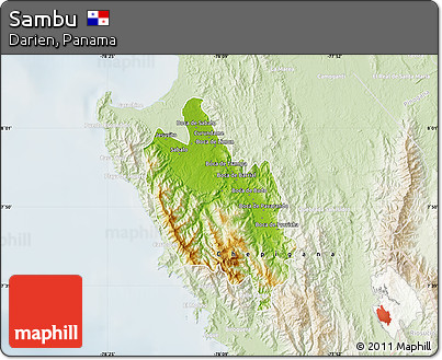 Physical Map of Sambu, lighten