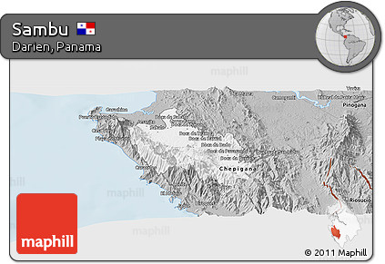 Gray Panoramic Map of Sambu